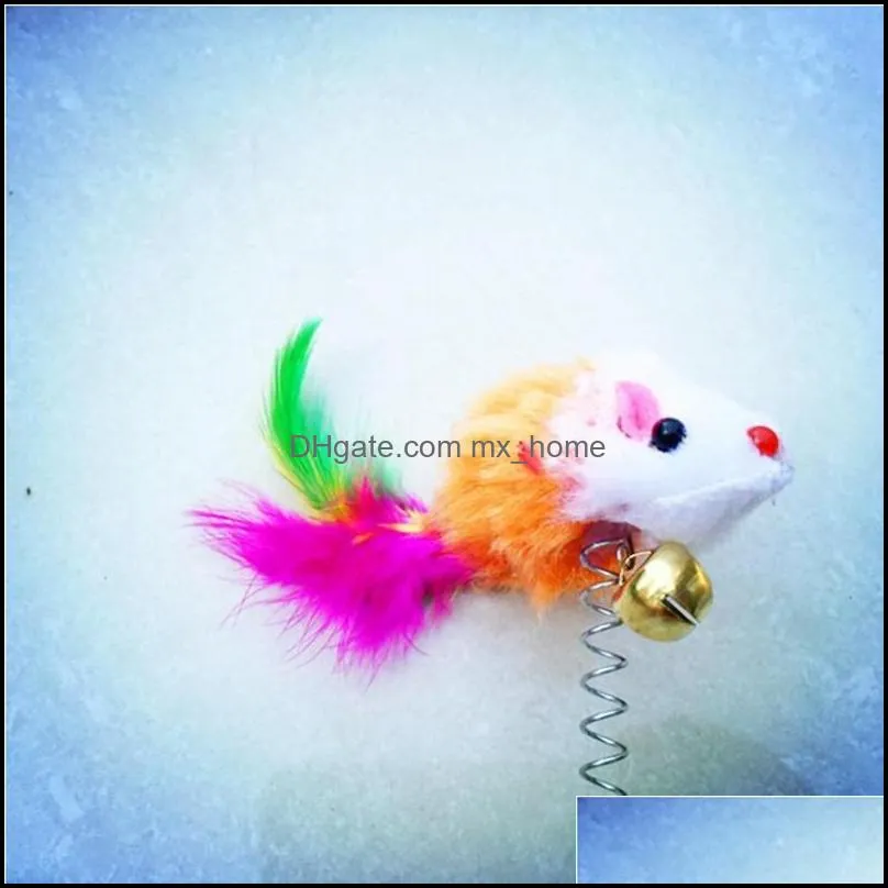 funny swing spring mice mouse with suction cup interactivefurry cat toys colorful feather tails rat for cats small cute pet toy wll9