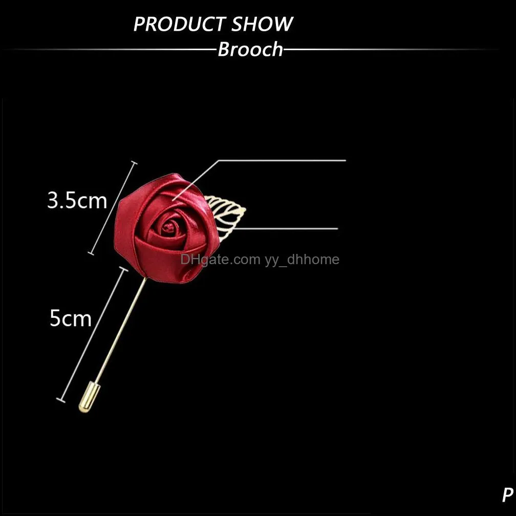 Fabric Rose Flower Lapel Pin Brooches Mens Uniform Coat Clothes Badge Brooch For Women Wedding Party Fashion Jewelry Accessories