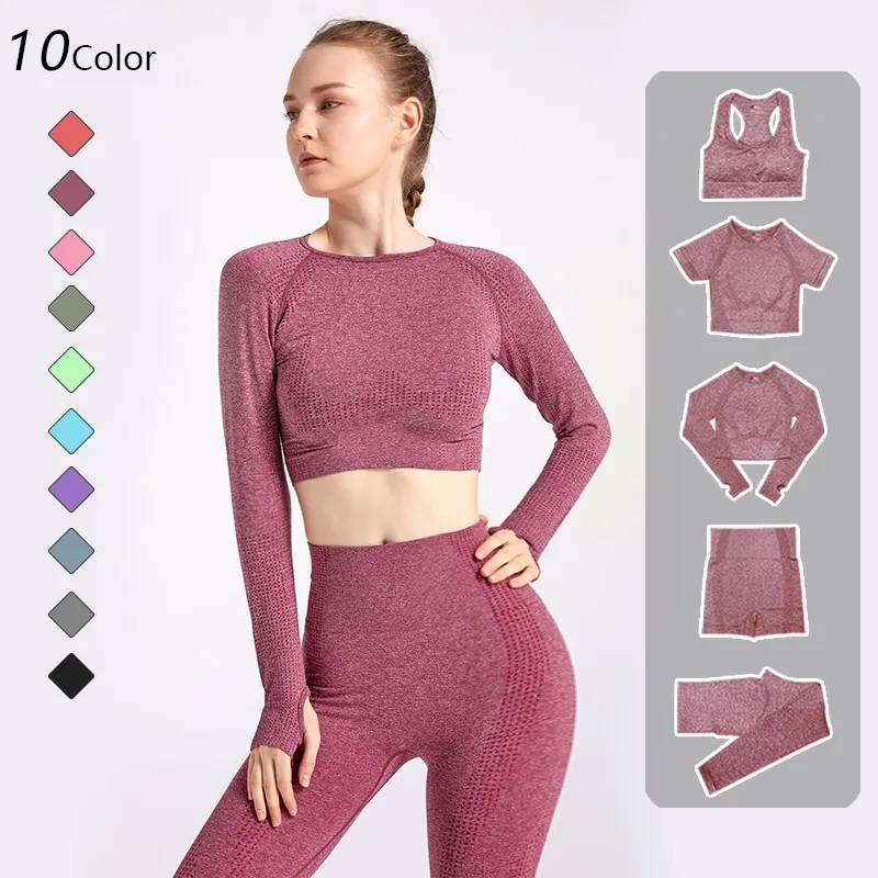 2 pezzi senza soluzione di continuità set da yoga per donna allenamento abbigliamento sportivo abbigliamento da palestra fitness corto crop top leggings a vita alta tute sportive W220418