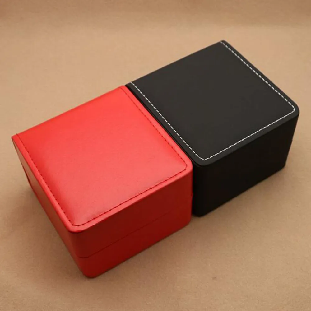 Kostenlose Logo-Quadrat-Uhrenboxen Flip PU-Leder-Uhrengehäuse Seidendruck-Geschenkpapierbox