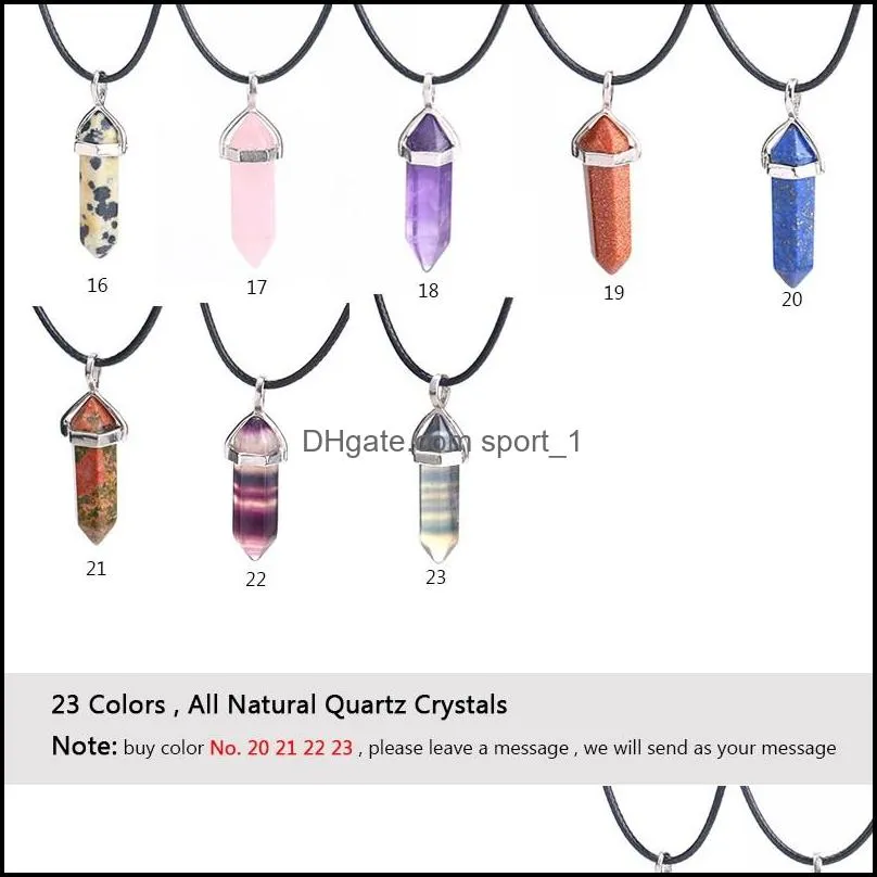 natural stone reiki healing hexagonal bullet opal amethysts quartz pink crystal chakra pendulum pu chain necklace