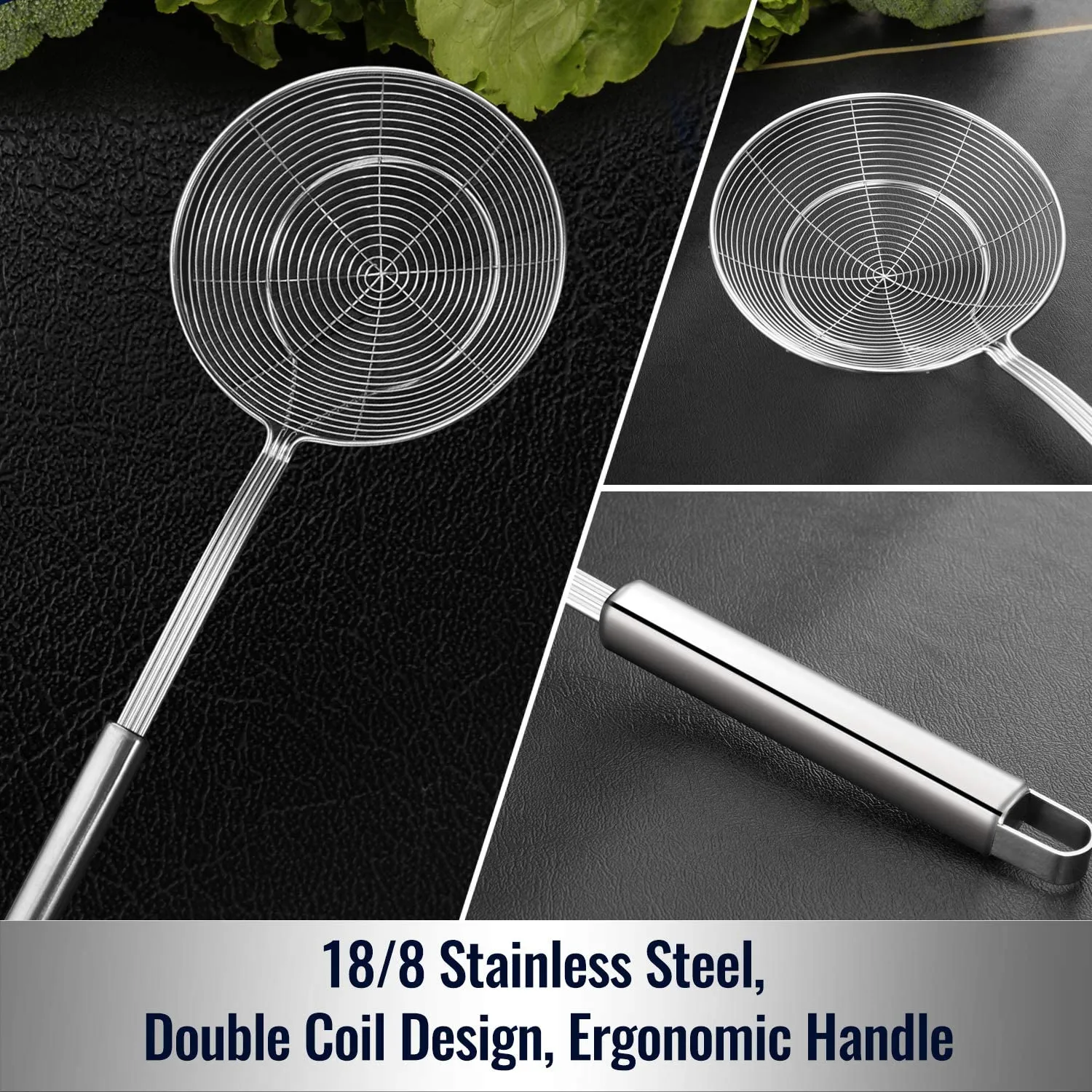NEW Solid Stainless Steel Spider Strainer Skimmer Ladle for Cooking and Frying Kitchen Utensils Wire Pasta Strainer Spoon