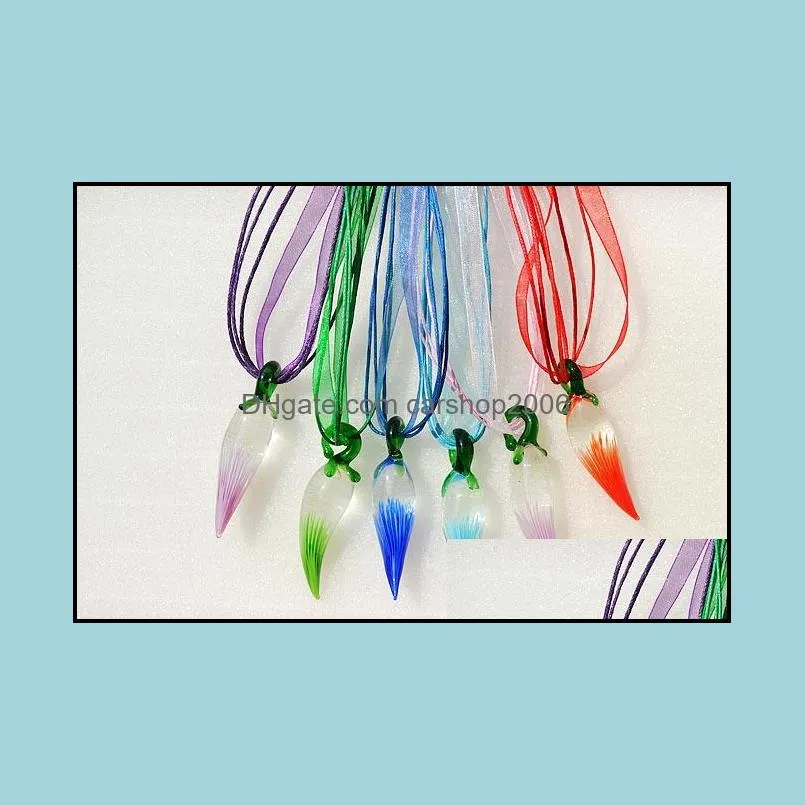 mixed color pepper shape handmade lampwoke murano glass pendants necklaces jewelry ladies