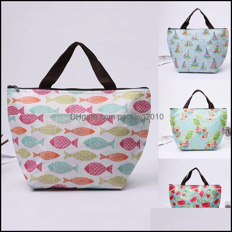 large capacity portable aluminum foil lunch handbag camping waterproof insulated lunch food bags oxford print lunch storage bag vt1563