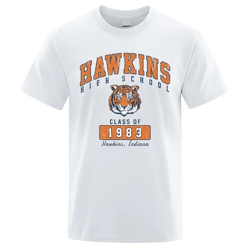 Hawkins High School Class of 1983 Men T 셔츠 거리 티 옷 통기성 대형 L 느슨한 T 셔츠 힙합면 Mens Tshirt 220706