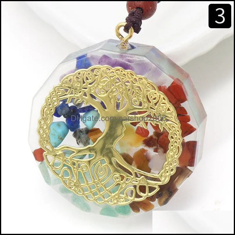 yoga symbol coated resin colorful stone beads pendant necklace healing jewelry for men men rope carshop2006