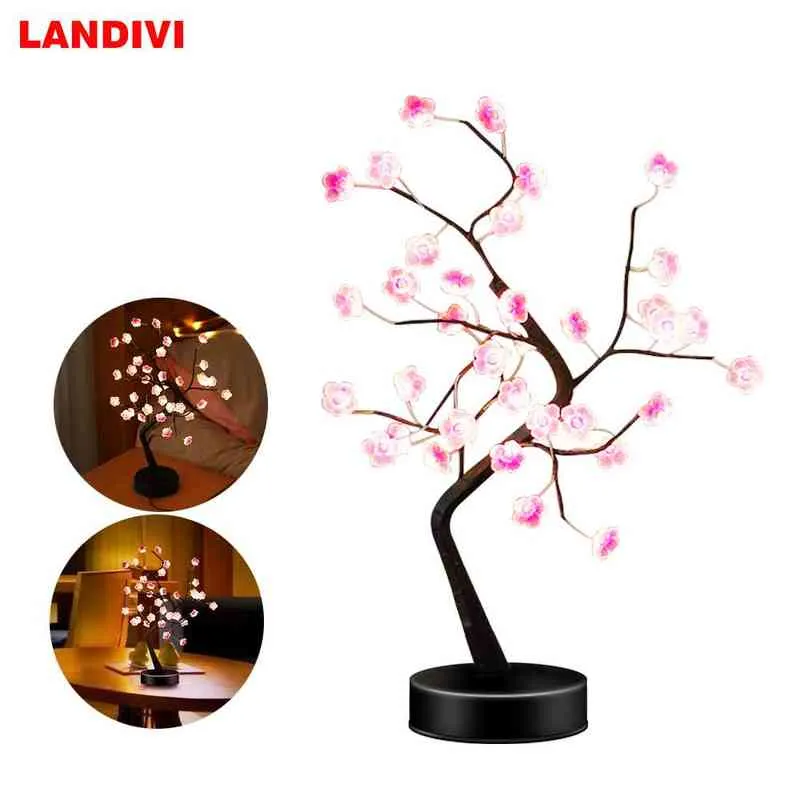 LED Night Light Mini Christmas plum Tree Copper Wire Garland table Lamp For Home Kids Bedroom Decor Fairy Luminary Holiday H220423