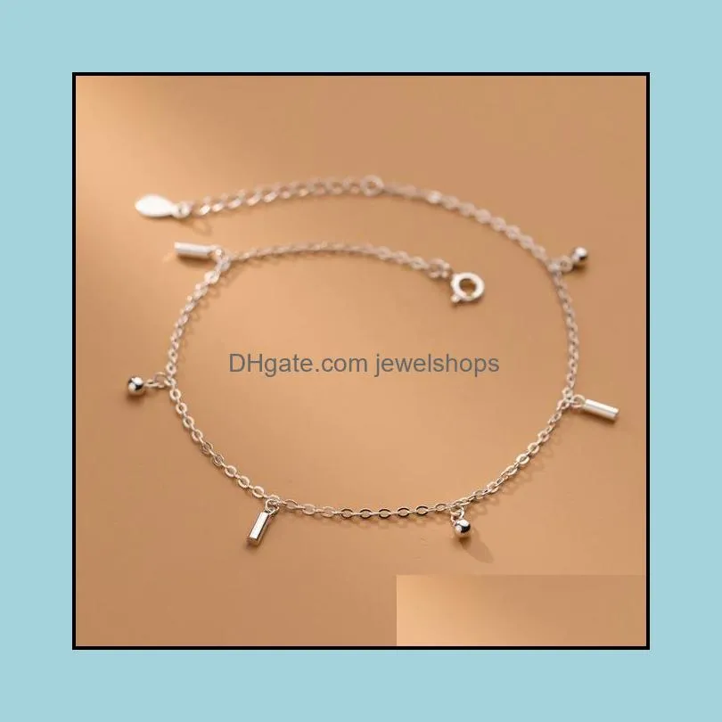SHANICE Simple Polish Round Cylinder S925 Sterling Silver Bracelet Anklet For Women Foot Chain Ankle Bracelets Summer Jewelry