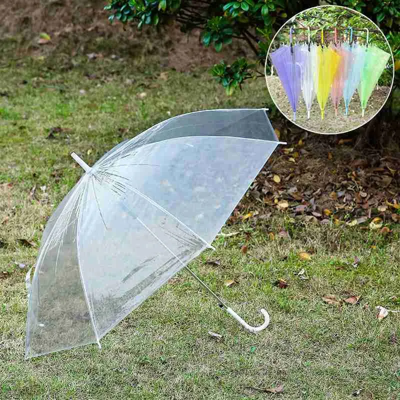 Transparante paraplu's Duidelijke PVC Paraplu's lange handgreep 6 kleuren paraplu Rainproof 200PCS DAP474