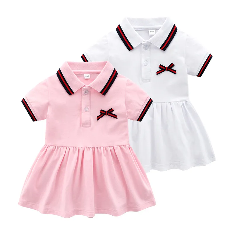 Baby girls dress kids letter bowknot Summer short sleeve children casual designer clothes