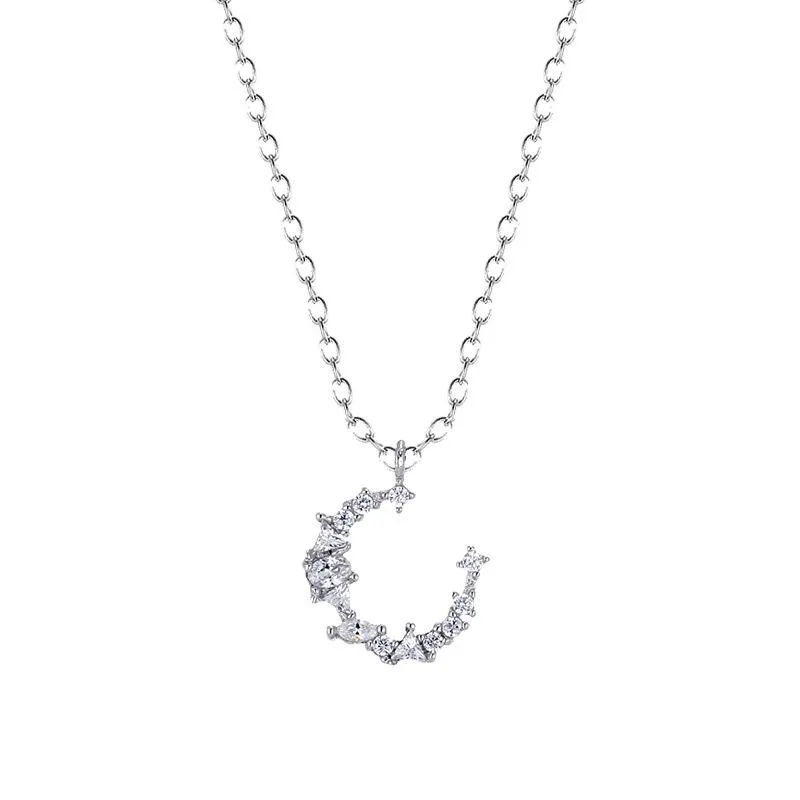 Подвесные ожерелья Простые 925 Серебряные личностные ключицы Цепочка Женщины Легкие роскошные звездолевые ожерелья луна Рождественский подарок -