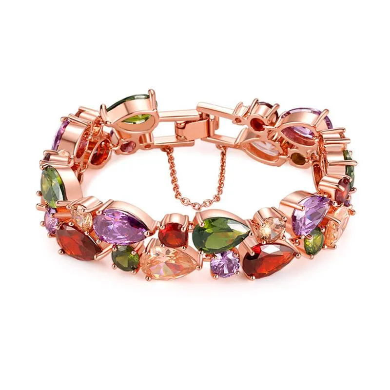 Braccialetti con ciondoli Bracciale in cristallo colorato austriaco con zirconi cubici Gioielli in oro rosa Colore braccialetto per ragazza Regalo da donna Fascino