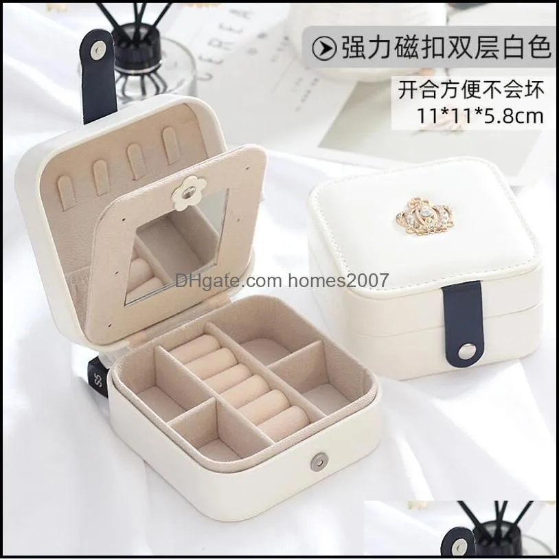 Small Jewelry Box Organizer Faux Leather Portable Mini Travel Jewelry Trays Display Storage Case with Mirror for Necklaces Bracelets