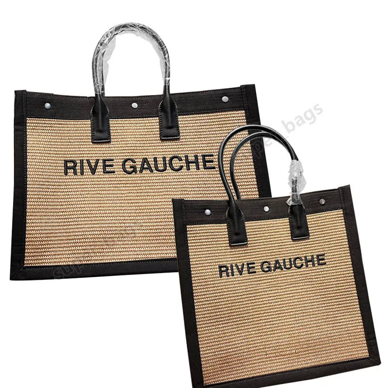 デザイナーバッグ RIVE GAUCHE トート ショッピングバッグ レディース ハンドバッグ リネン ラージ ビーチ ハンドバッグ 高級 旅行 高品質 ファッション トート 38 cm または 48 cm