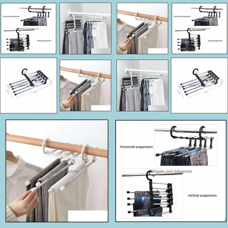 Hangers & Racks 5 Layers Multi Functional Clothes Hangers Pant Storage Cloth Rack Trousers Hanging Shelf Non-slip Clothing Organizer Storage Rack