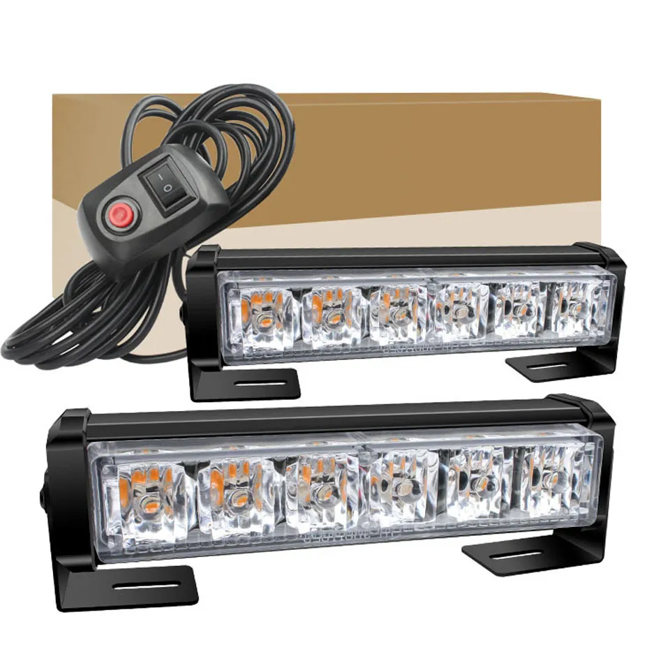 12V 2x6 LED Signal de trafic Avertissement d'urgence Lumière clignotante Véhicule de police Lumières stroboscopiques Auto Grille avant Flash Lampe Bar