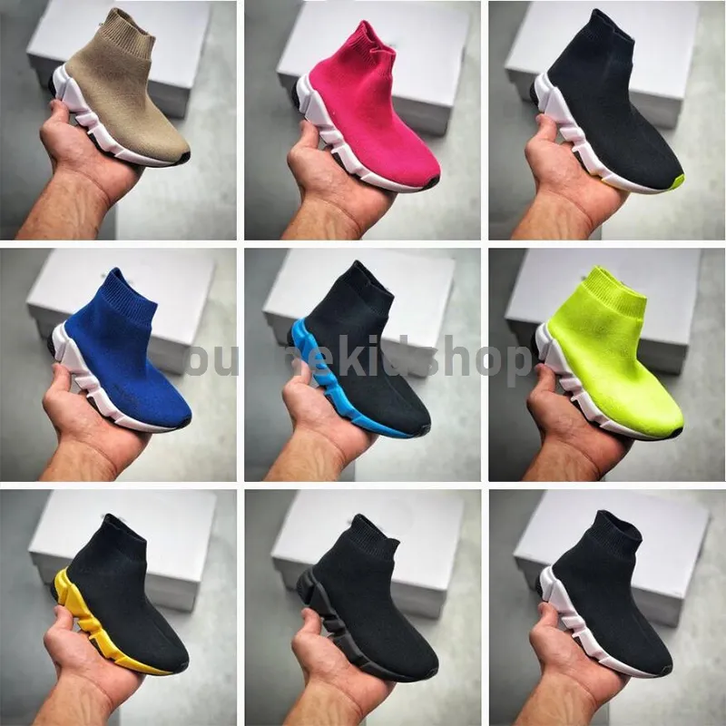 Designer Fashion Speeds Crew Sock Schuhe für Kleinkinder und Kinder, Triple-Black City Sock Knit Breathe Hight Top Unisex New Edition Sneakers