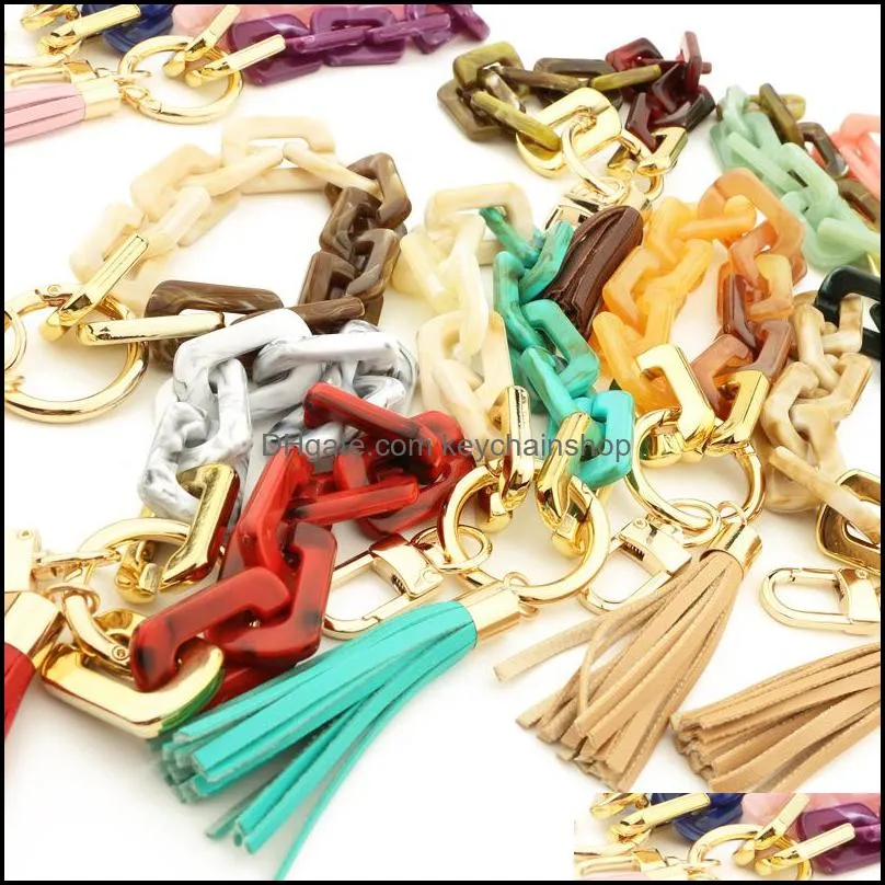  keychains key rings fashion jewelry women accessories wristlet bangle bracelets acrylic link chain leather tassel phone charms bag