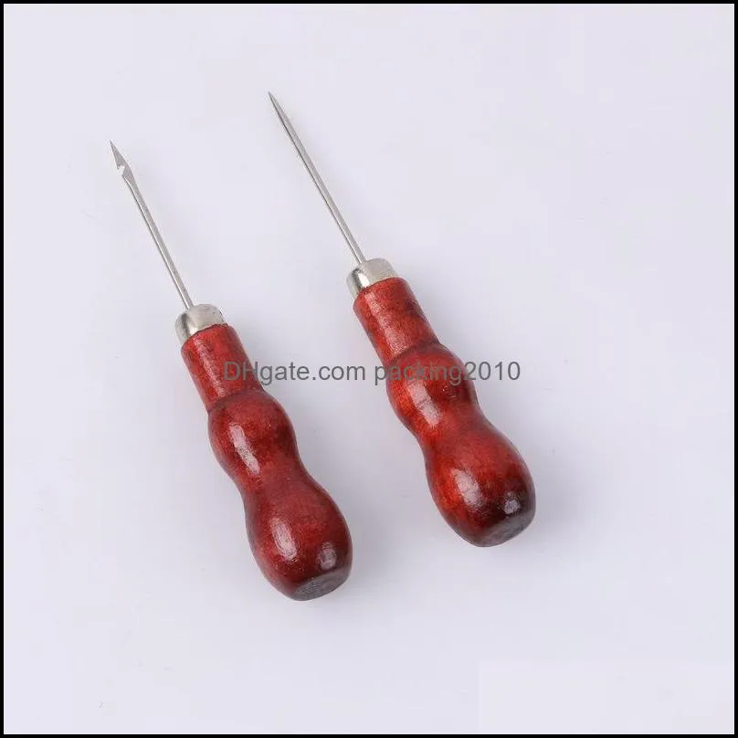 Red Wooden Handle Needle Hand Tools Pin Punching Hole Maker Stitching Overstitch Sewing Tools High Quality Leather Craft Cloth Awl