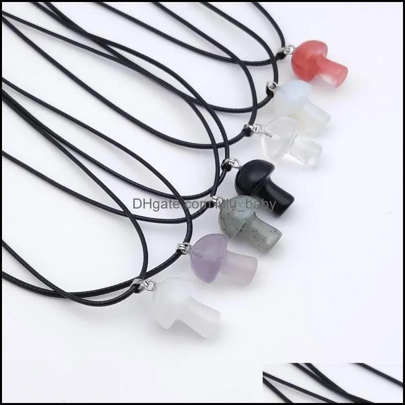 20mm mushroom statue glass & stone carving pendant reiki healing polishing rope necklace for women jewelry lulubaby