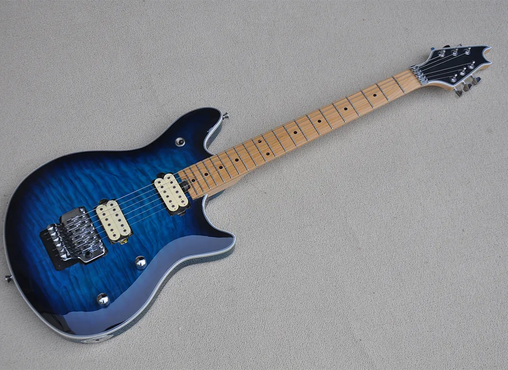 Dunkelblaue E-Gitarre mit Humbucker-Tonabnehmern, Floyd Rose, gestepptes Ahornfurnier