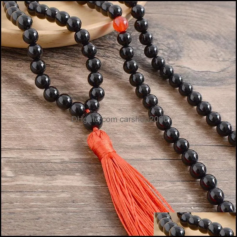 pendant necklaces 8mm natural stone black onyx red agate japamala sets spiritual jewelry yoga meditation inspirational 108mala beads