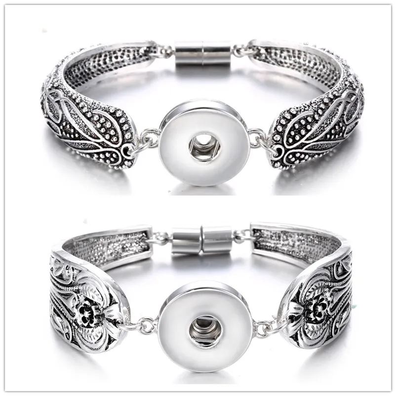 Stylish Antique Silver 18mm Snap Button Jewelry Bracelet For Women