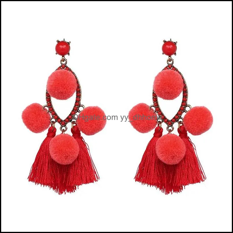 Wholesale Trendy Jewelry Bohemian Tassel Earrings For Women Ethnic Colorful Pom Pom Dangle Fringe Earring Brincos