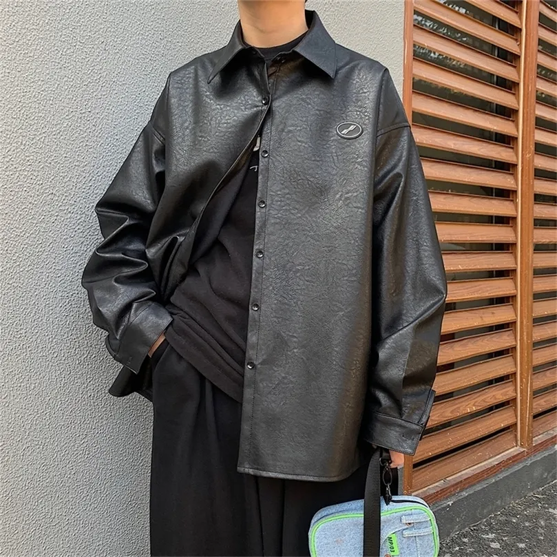 Colore nero da uomo Lungo Pu Abbigliamento in pelle Zipper Capispalla Trench Russian Bomer Jacket Cappotto allentato per il tempo libero M-2XL 201128