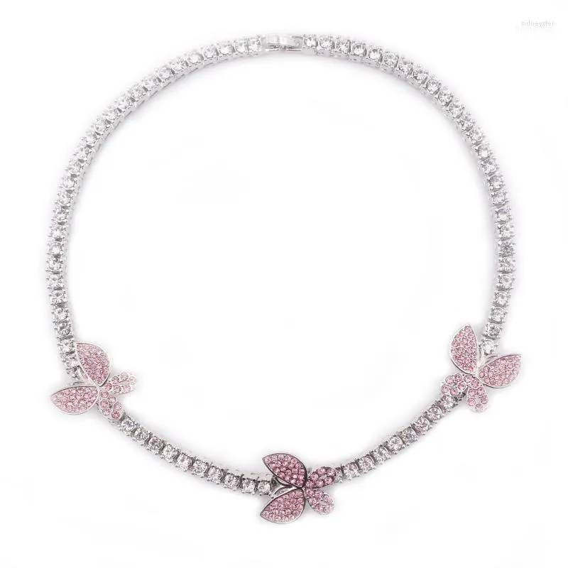 Chokers 2022 Spring Women's Small Size Butterfly Charm Hip Hop Crystal Chocker 1 Row Tennis Chain Iced Out Necklace Silver Color Jewelry Sid