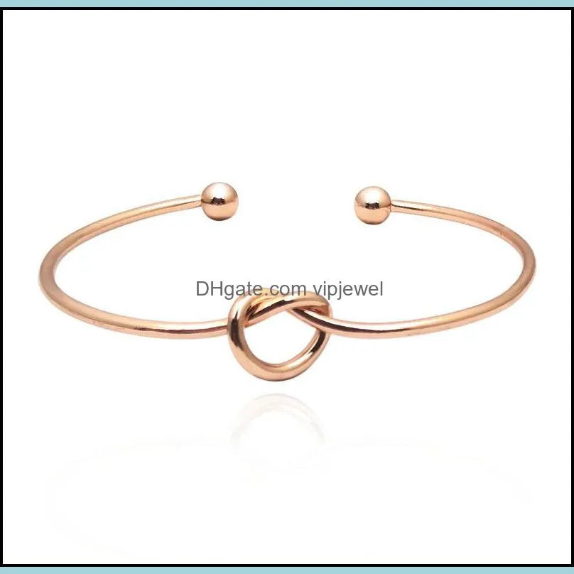 gold silver black color tie knot bangle simple twist open charm bracelets for women girl jewelry