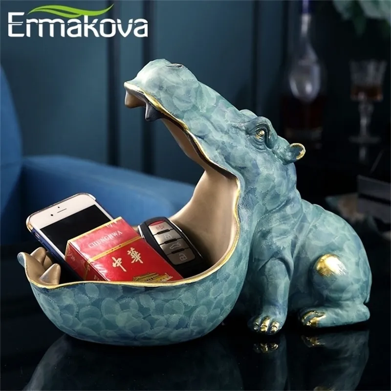 Ermakova Resina Hipopótamo Estátua Hippopotamus Escultura Figurine Chave Doces Recipiente Decoração Casa Tabela Acessórios 220329