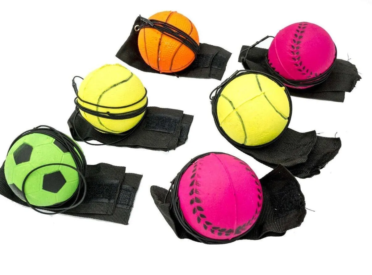 Balls today vivian Throwing Bouncy Rubber Balls Kids Funny Elastic Reaction Training Wrist Band Ball For Outdoor Games Toy Novelty