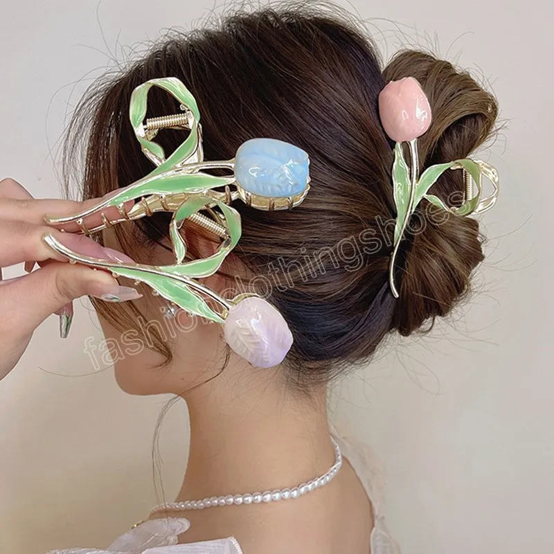 Artigli per capelli con fiore di tulipano estivo per donne Coda di cavallo Cilps Forcine Accessori per capelli moda per ragazze