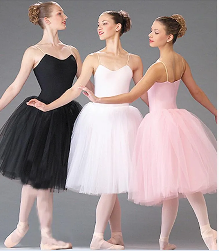 Scenkläder vuxen romantisk balett tutu dans repetition övning kjolar svan dräkter för kvinnor långa tyllklänningar vit rosa svart färgstage