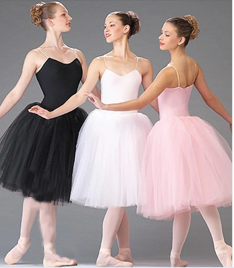 Stage Wear Adult Romantic Ballet Tutu Dance Rehearsal Practice Skirts Swan Costumes For Women Long Tulle Dresses White Pink Black ColorStage