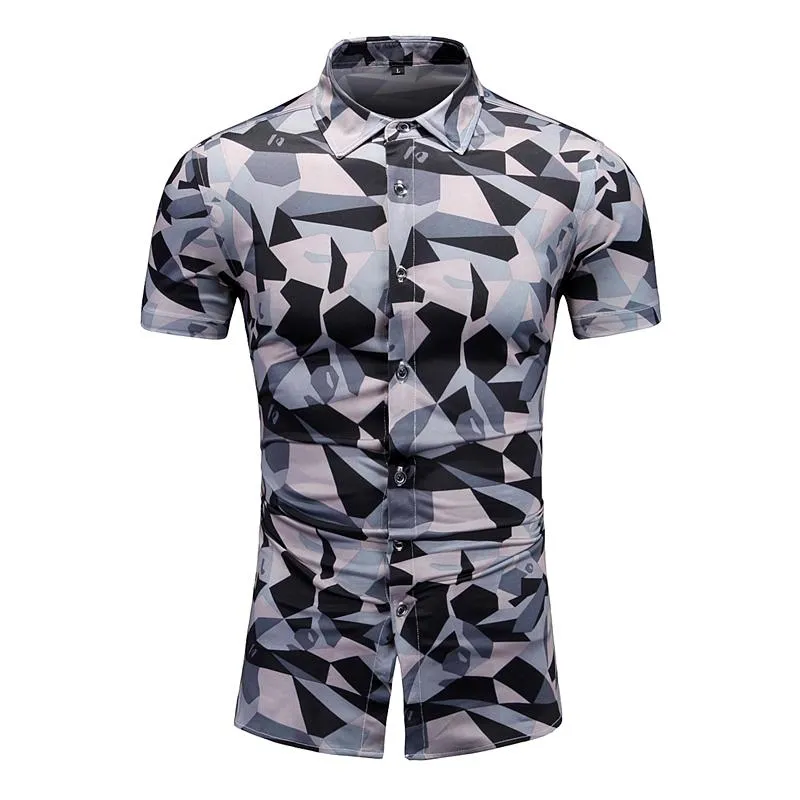 Мужские повседневные рубашки на гавайский стиль мода 80% шелковая мужская короткая рукава с обеих сторон печатайте китайский камуфляж 2022 пляжный летний блуз.