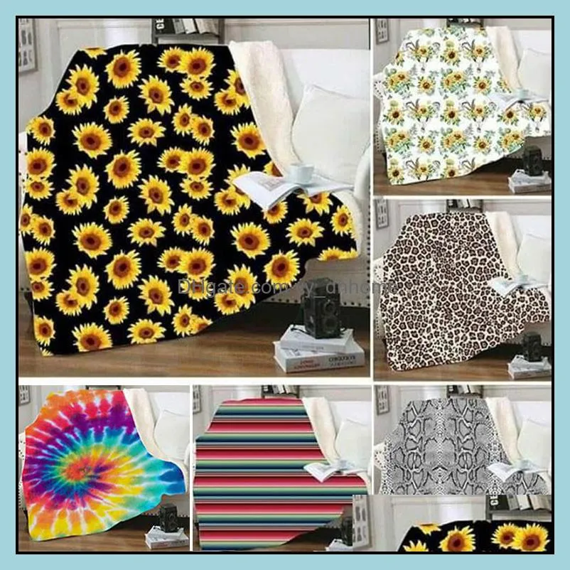 sherpa blanket 150130cm sunflower floral leopard 3d printed adult kids winter plush shawl couch sofa throw fleece wrap