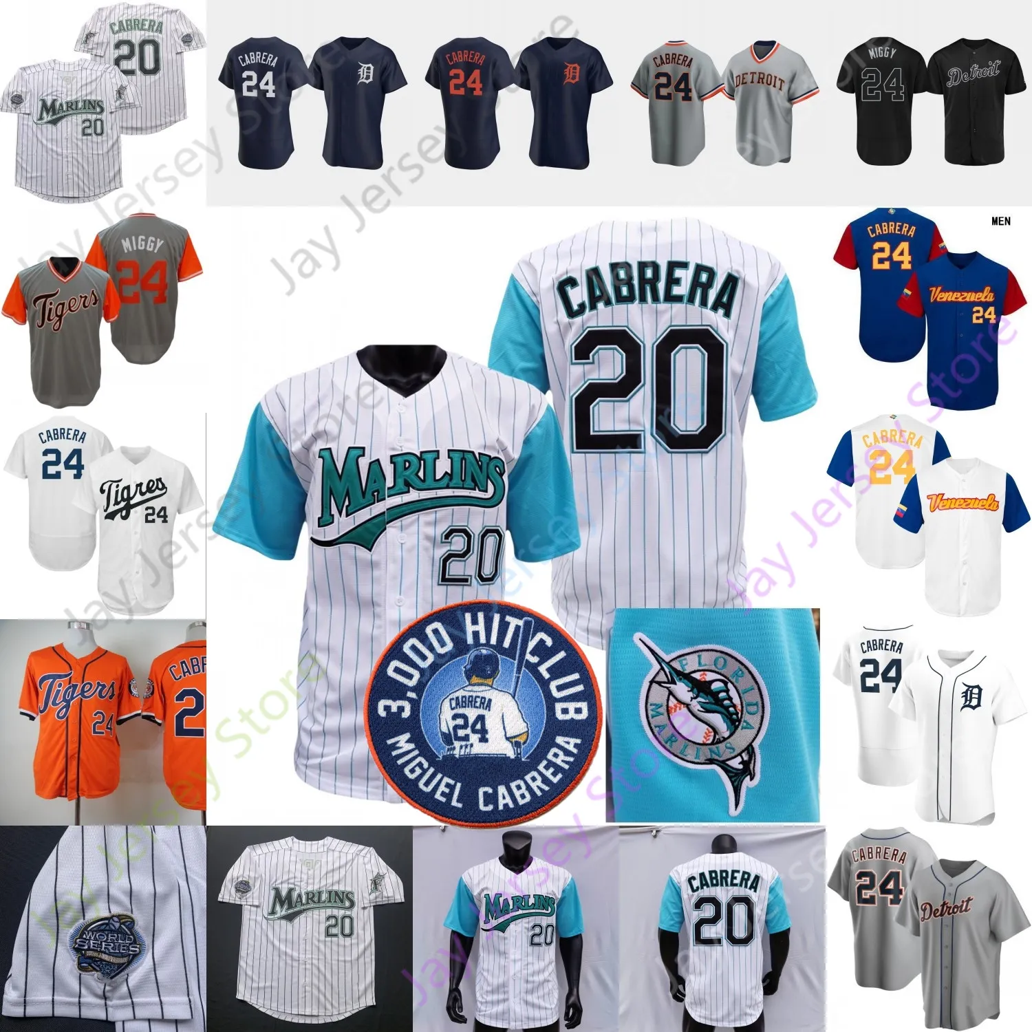 Miguel Cabrera Jersey Florida Wit Groen Krijtstreep Bijnaam Miggy Venezuela Blauw Zwart Gouden Grijs Marine Oranje 3000 Hit patch Dames Volwassen Maat S-3XL