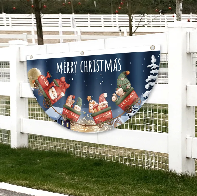 Nieuwe kerstdecoraties Polyester hangende vlaggen Outdoor Garden Creatieve fanvormige banner