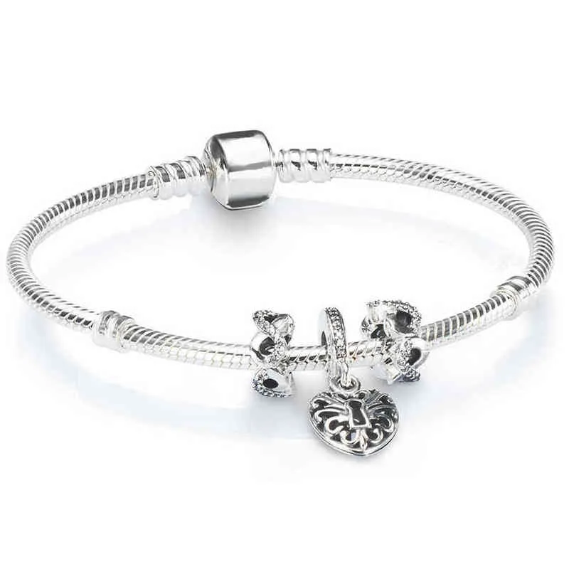 Новый 100% 925 Совершенно новый 1: 1 Charm Fashion Lock Love Подвесной браслет из бисера набор фабрики AA220315