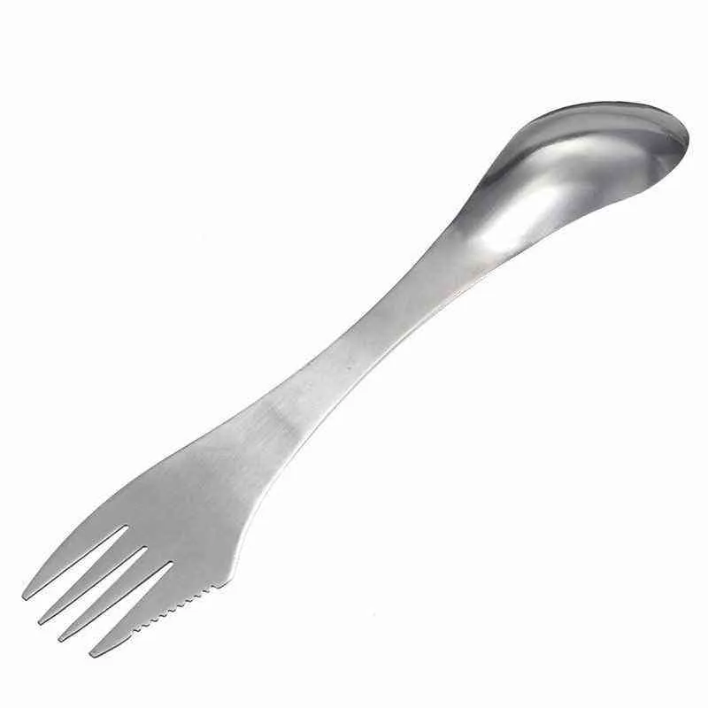 Ao ar livre 3 In1 Aço inoxidável SPORK MULTI FUNÇÃO FACAÇÃO FOLHO DE VIAGEM CAMPING CAMPING PICNIC BBQ ALMAGEM DO ANESILHO COMBO Y220530