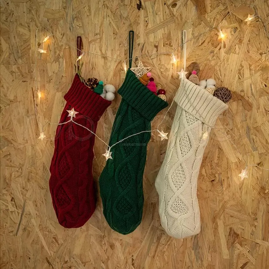 46cm Knitting Christmas Stockings Xmas Tree Decorations Solid Color Children Kids Gifts Candy Bags DHL Fast Ship RRA4478