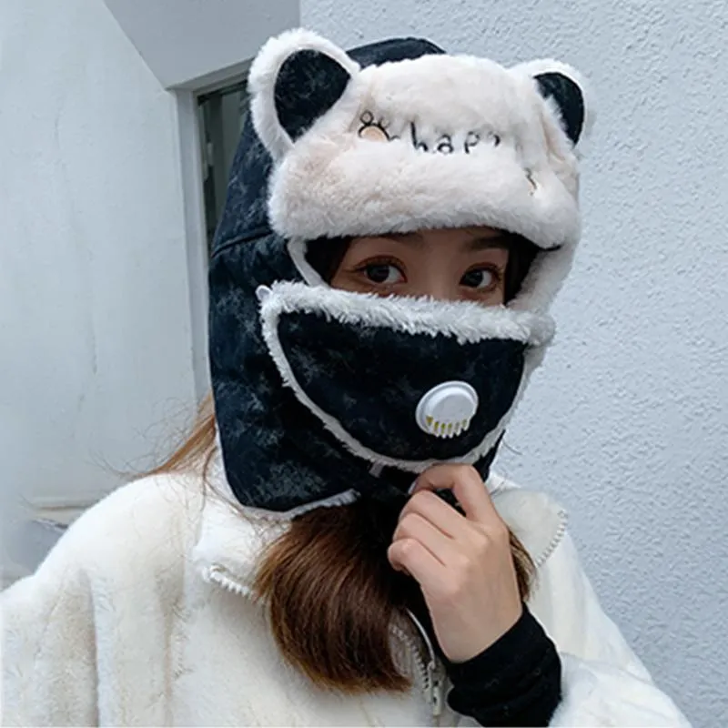 Beanie/Skull Caps Cute Hat Fashion Winter Women Novelty Beanies Outdoor Biking Protective Neck Thick Warm Windproof Ear Mask HatBeanie/Skull