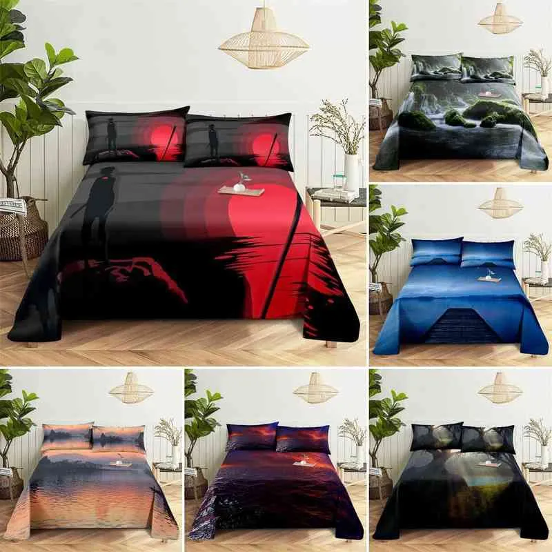 Landscape Scenery Duvet Cover Set Digital Printing Sun Lake Comforter Cover with case for Teens Bedding Set King Full Size L220711