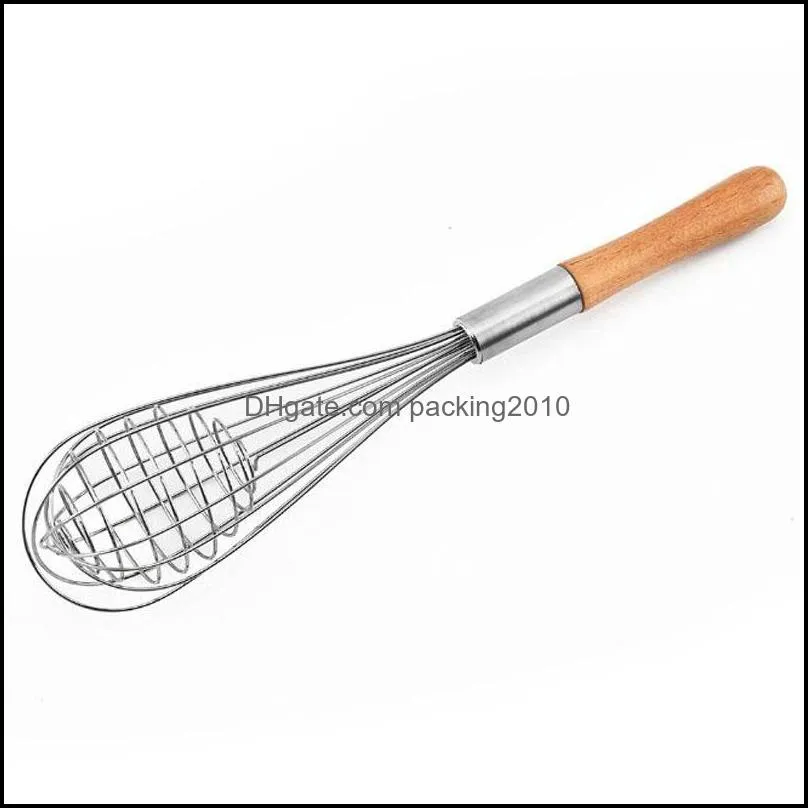 manual egg beater wooden handle stainless steel stirrer tools dense net kitchen baking dough paste mixer paf12107