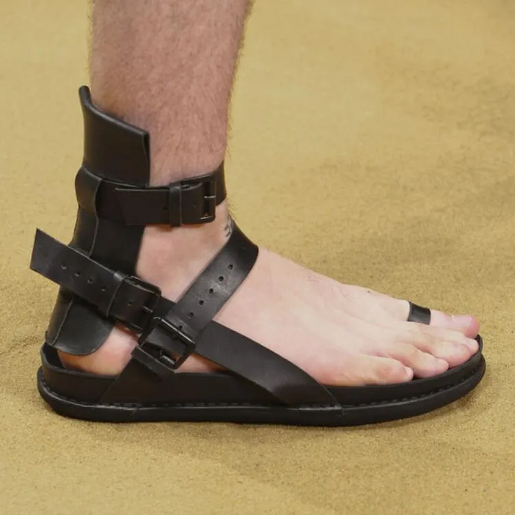 Sandales pour hommes romaines chaussures montantes mode d'été hommes loisirs en cuir sandales de plage sandales