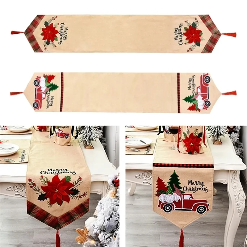 Xmas Table Runner Flower Christmas Tree Cloth Flag Matt för hemårsdekoration Y201020