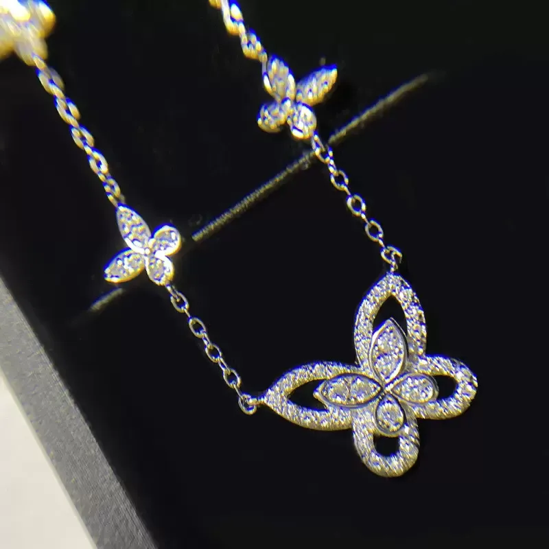 5 Ciondolo farfalla Gioielli di lusso Argento sterling 925 Pavimenta Zaffiro bianco CZ Pietre preziose Diamante Eternità Donna Collana clavicola da sposa Regalo