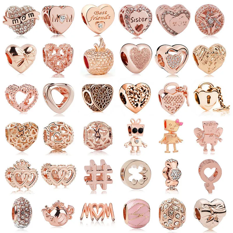 Nueva tendencia 925 plata esterlina 2021 nueva rosa Robot Love Mama Key Lock Beads para Pandora Charm Bracelet DIY accesorios de moda para mujeres